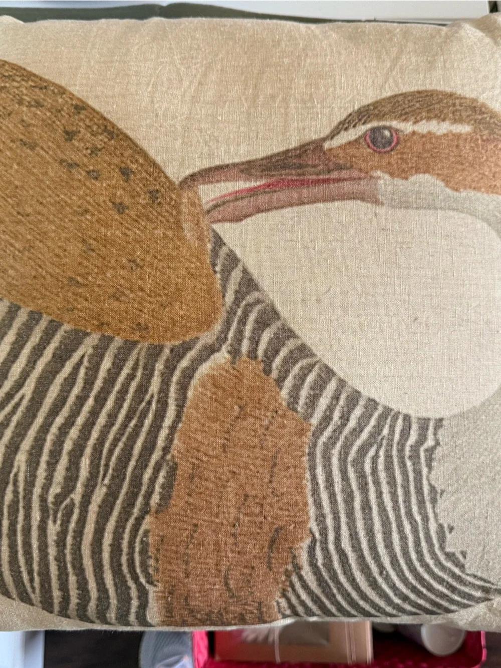 Decorative Bird Print Throw Pillow in Tan, Brown, Black New Creative Co op